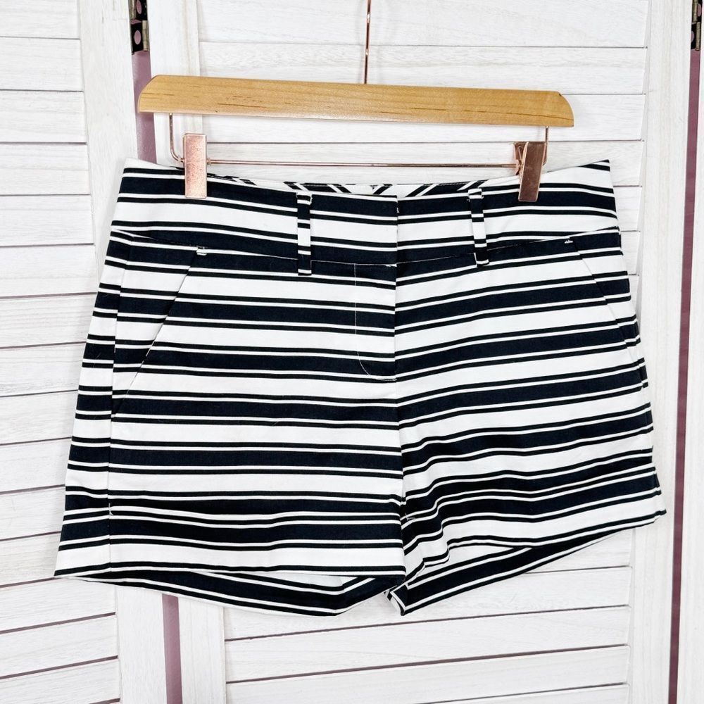 New York &‎ Company Striped Cuffed Hem Chino Shorts Black White 4